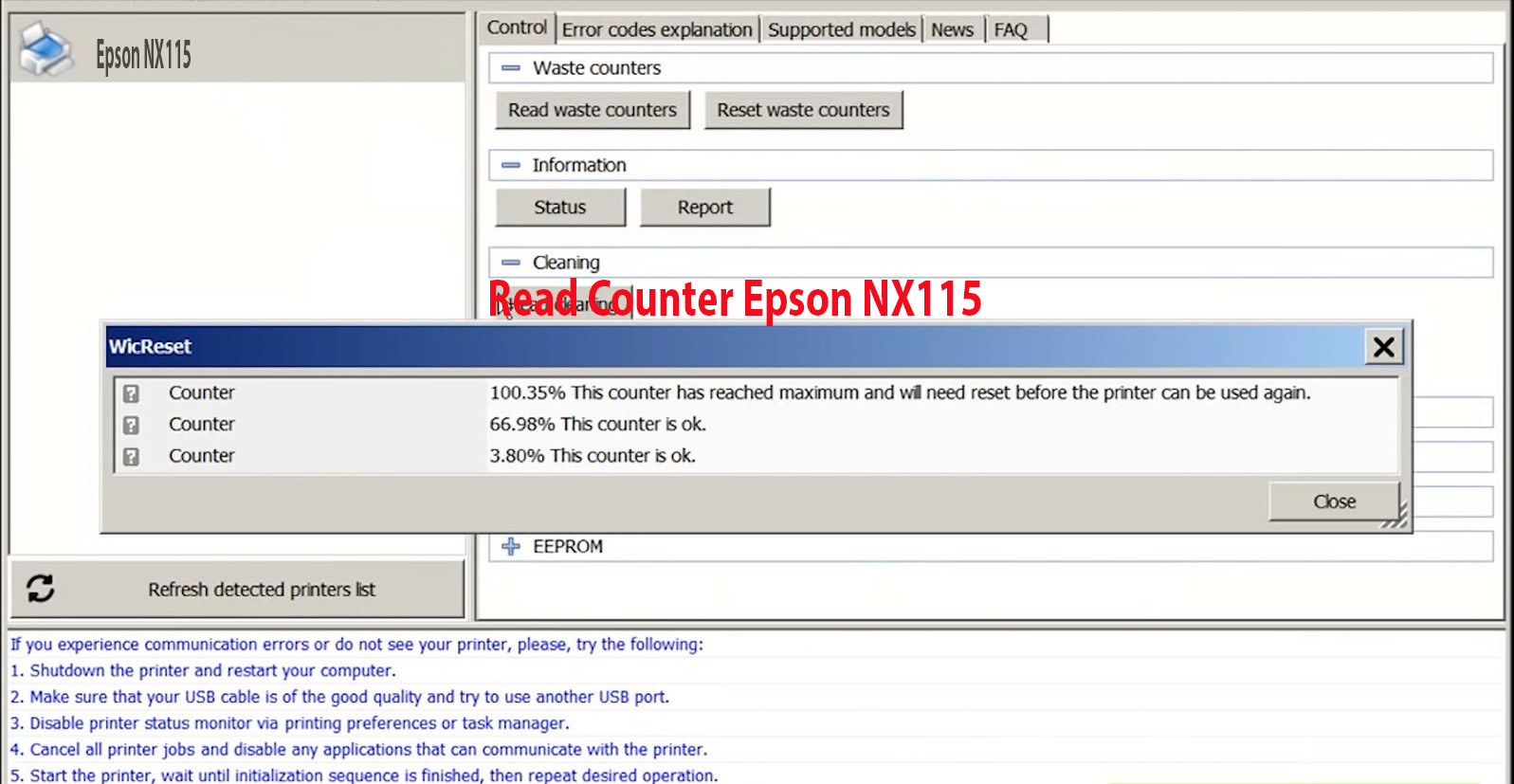 Reset Epson NX115 Step 2